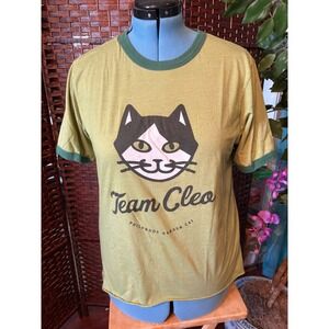 Philbrook Garden Cat Team Cleo Ringer Tee Green Tuxedo Cat Graphic Shirt